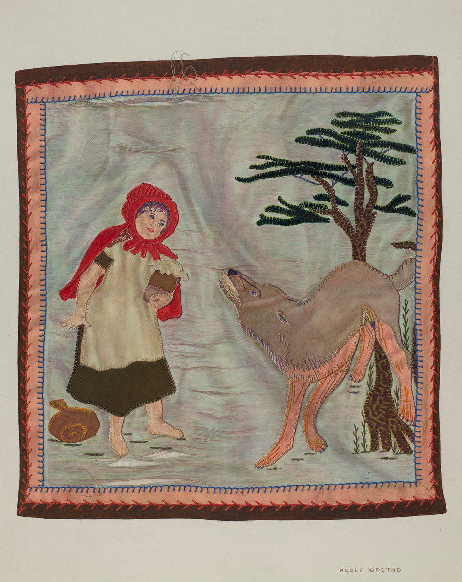 Coverlet Detail (Red Riding Hood) by Adolph Opstad (American, active c. 1935), 16X12"(A3)Poster Print