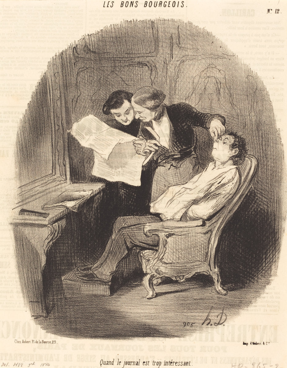 Quand le journal est trop intéressant by Honoré Daumier (French, 1808 - 1879), 16X12"(A3)Poster Print