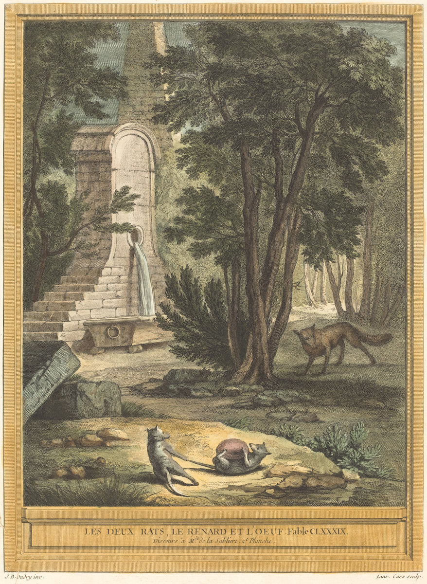 Les deux rats, le renard et l'oeuf (Two Rats,the Fox, and the Egg) by Laurent Cars after Jean-Baptiste Oudry (French, 1699 - 1771), 16X12"(A3)Poster Print