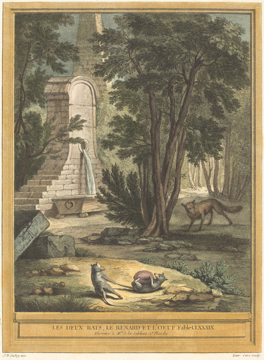Les deux rats, le renard et l'oeuf (Two Rats,the Fox, and the Egg) by Laurent Cars after Jean-Baptiste Oudry (French, 1699 - 1771), 16X12"(A3)Poster Print
