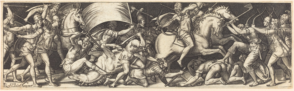 Battle of Horsemen and Foot Soldiers by Etienne Delaune (French, 1518/1519 - 1583), 16X12"(A3)Poster Print