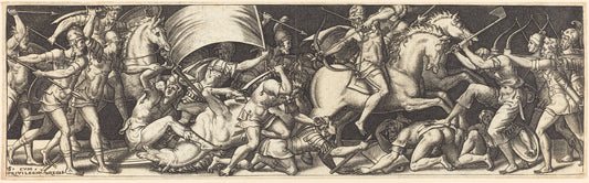 Battle of Horsemen and Foot Soldiers by Etienne Delaune (French, 1518/1519 - 1583), 16X12"(A3)Poster Print