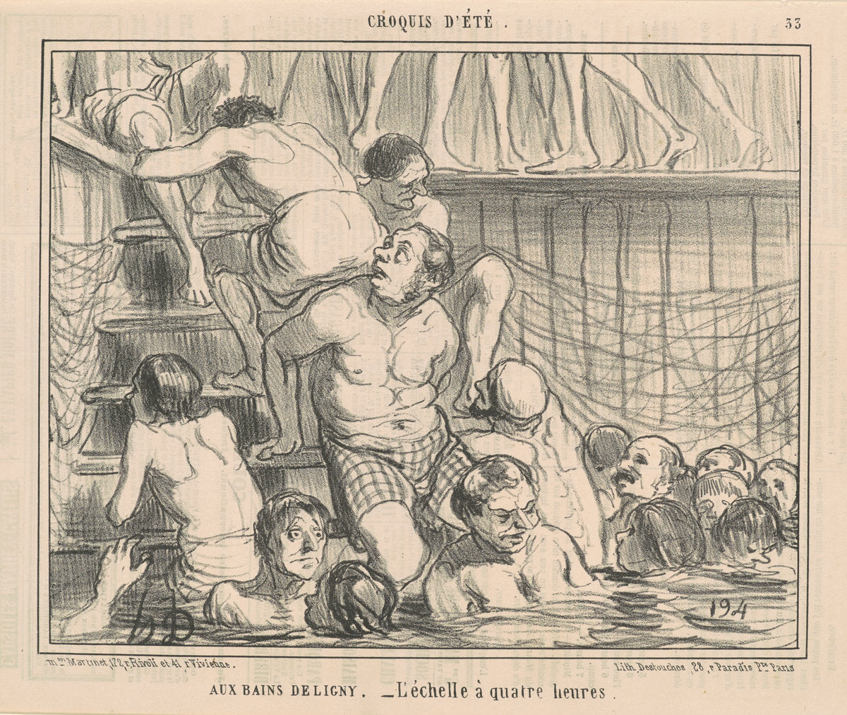 Aux bains Deligny by Honoré Daumier (French, 1808 - 1879), 16X12"(A3)Poster Print