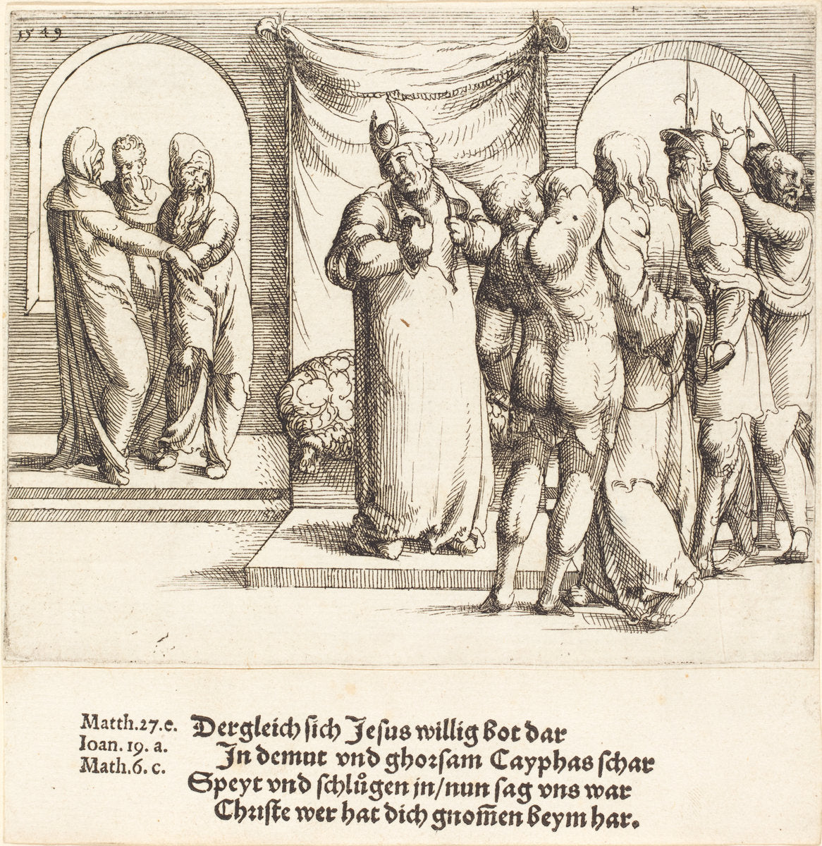 Christ is Mocked, and Caiaphas Rends His Garments by Augustin Hirschvogel (German, 1503 - 1553), 16X12"(A3)Poster Print