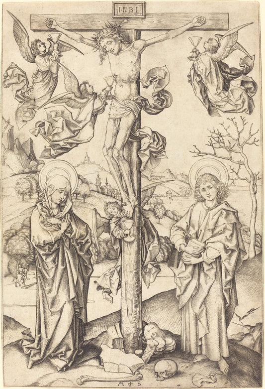 The Crucifixion with Four Angels by Martin Schongauer (German, c. 1450 - 1491), 16X12"(A3)Poster Print