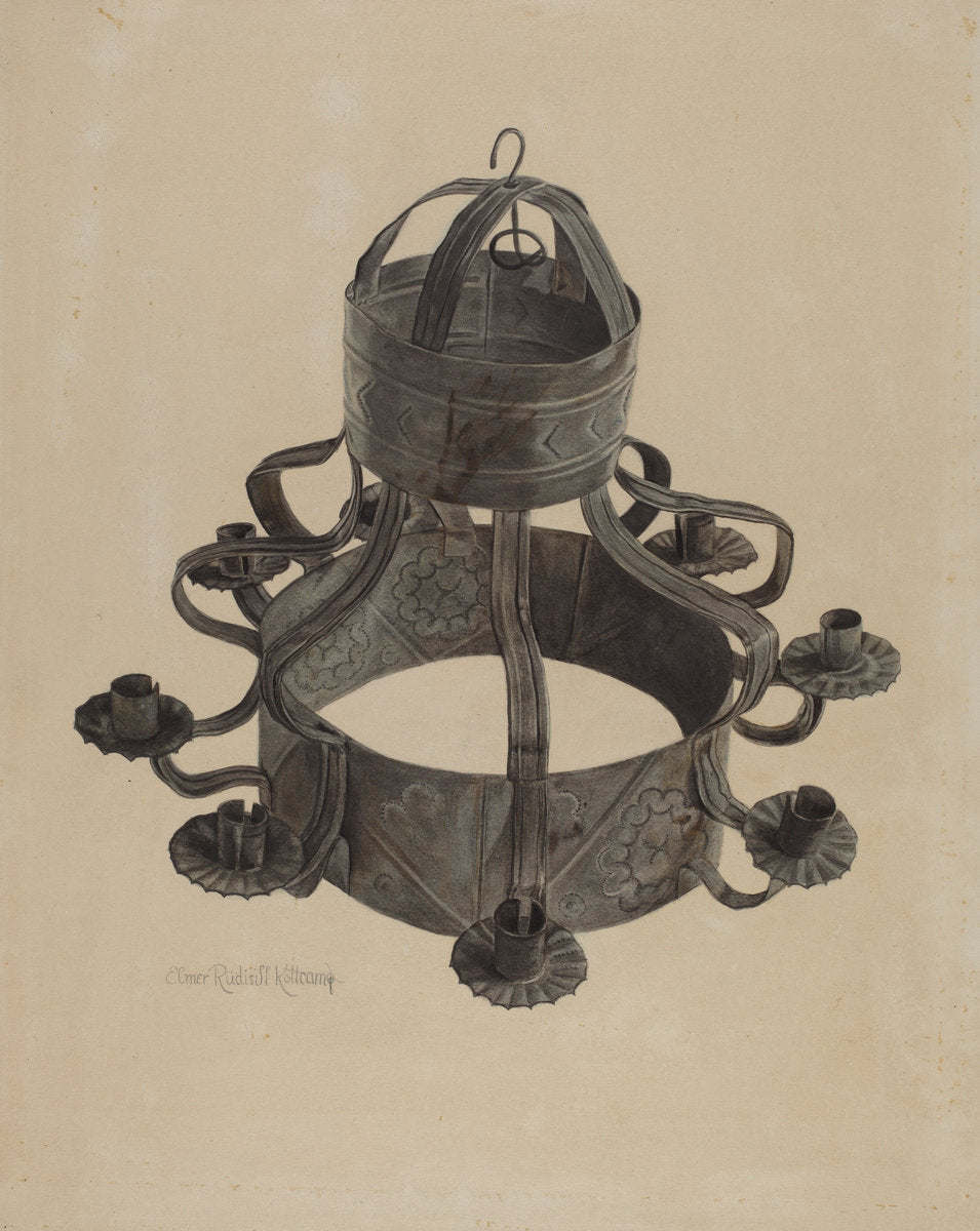 Pa. German Chandelier by Elmer R. Kottcamp (American, active c. 1935), 16X12"(A3)Poster Print