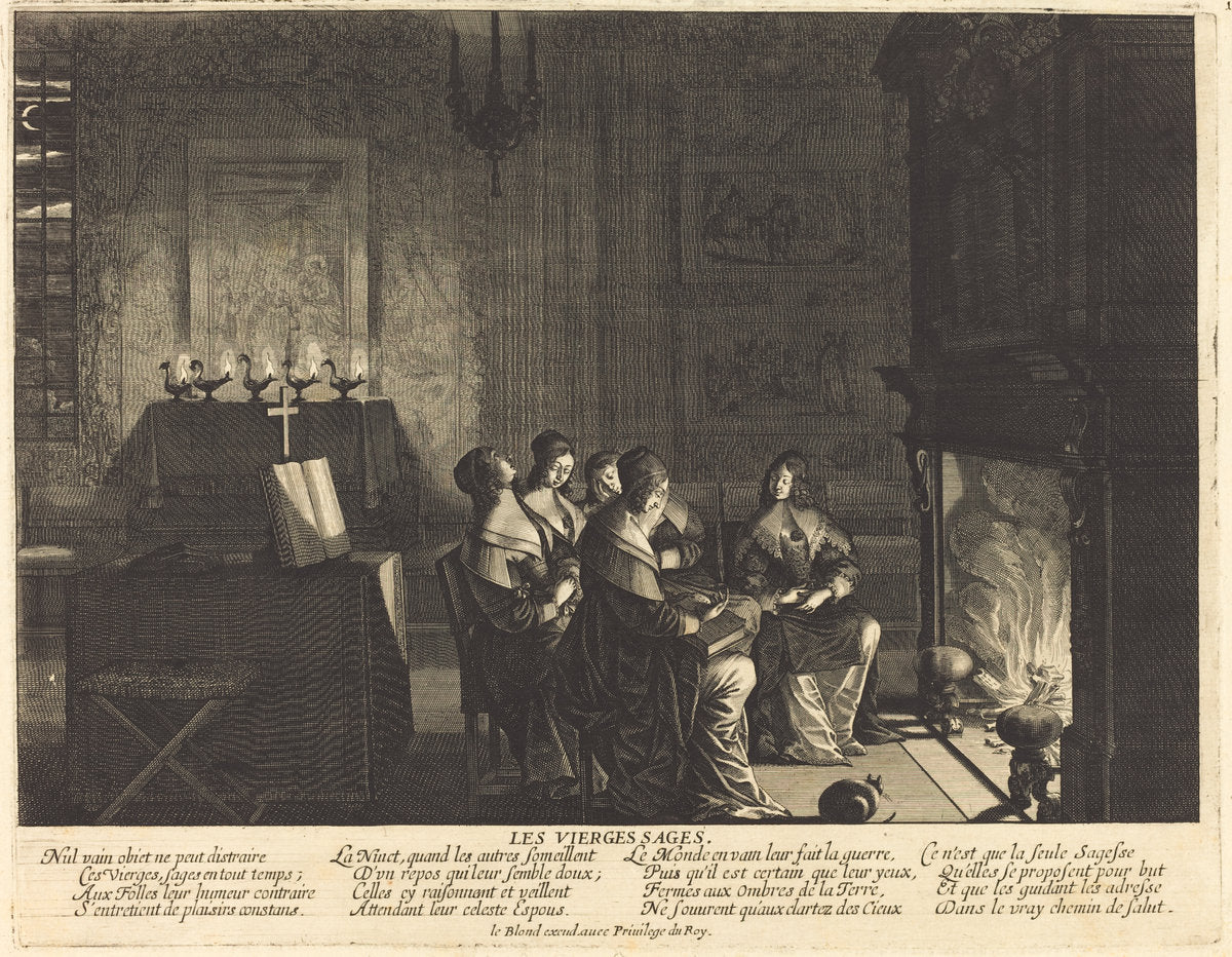 The Wise Virgins before the Fire by Abraham Bosse (French, 1602 - 1676), 16X12"(A3)Poster Print
