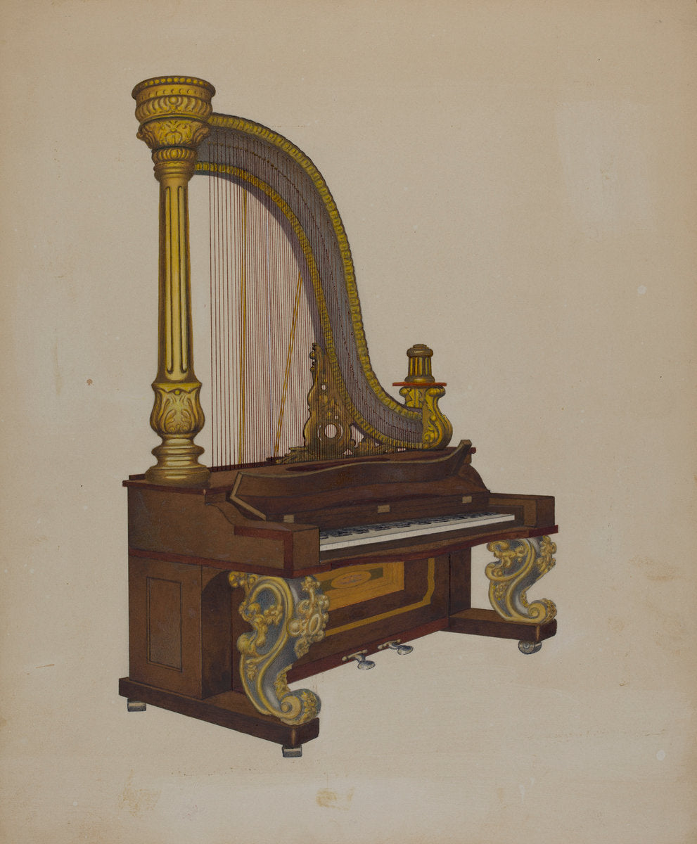 Upright Harp/Piano by William High (American, active c. 1935), 16X12"(A3)Poster Print