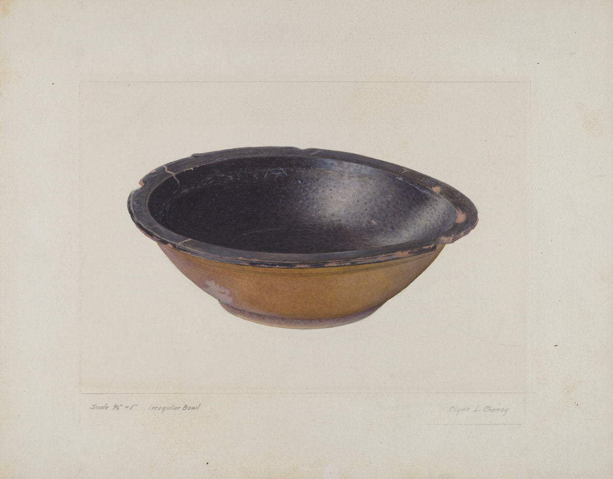 Glazed Clay Bowl by Clyde L. Cheney (American, active c. 1935), 16X12"(A3)Poster Print