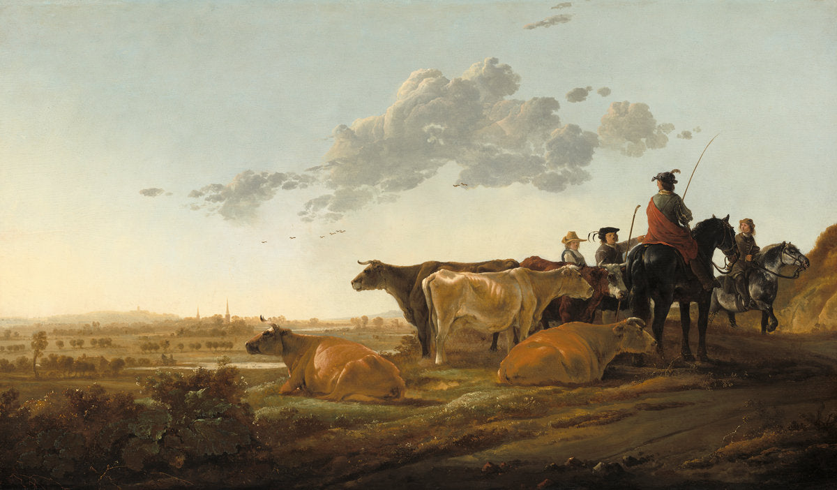 Landscape with Herdsmen by Aelbert Cuyp (Dutch, 1620 - 1691), 16X12"(A3)Poster Print