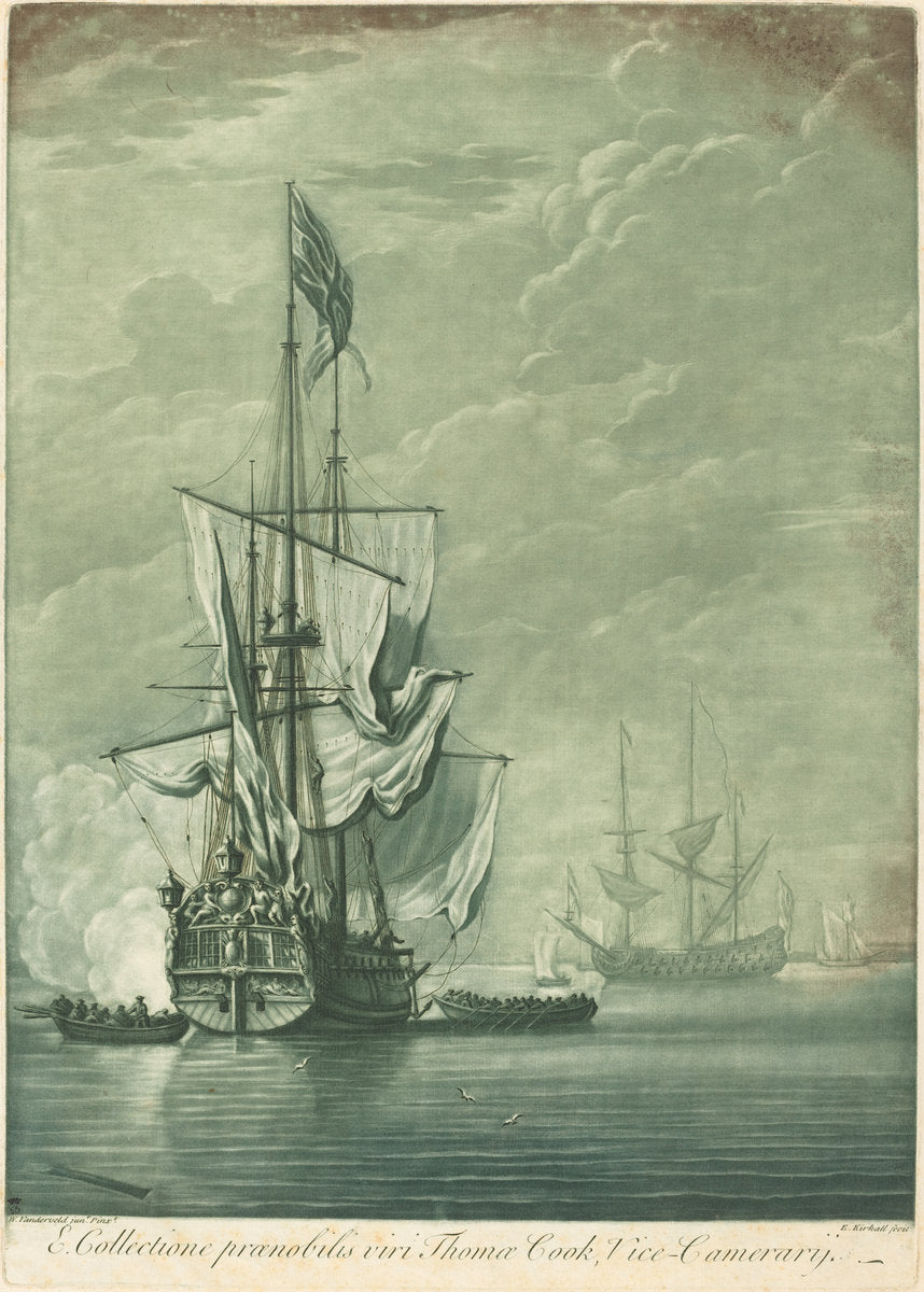Shipping Scene from the Collection of Thomas Cook by Elisha Kirkall after Willem van de Velde the Elder (English, c. 1682 - 1742), 16X12"(A3)Poster Print