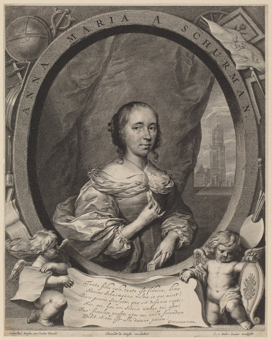 Anna Maria van Schurman by Cornelis van Dalen the Younger after Cornelis Jonson van Ceulen (Dutch, 1638 - 1664), 16X12"(A3)Poster Print