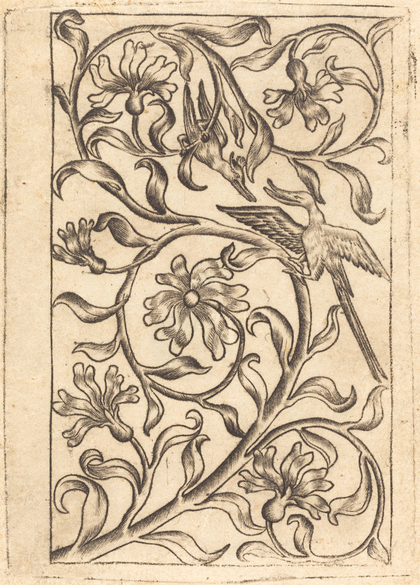 c. 1440/1450 by Follower of Master of the Playing Cards (Vine Ornament with Two Birds), 16X12"(A3)Poster Print