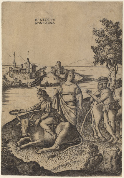 The Rape of Europa by Benedetto Montagna (Italian, c. 1480 - 1555 or 1558), 16X12"(A3)Poster Print