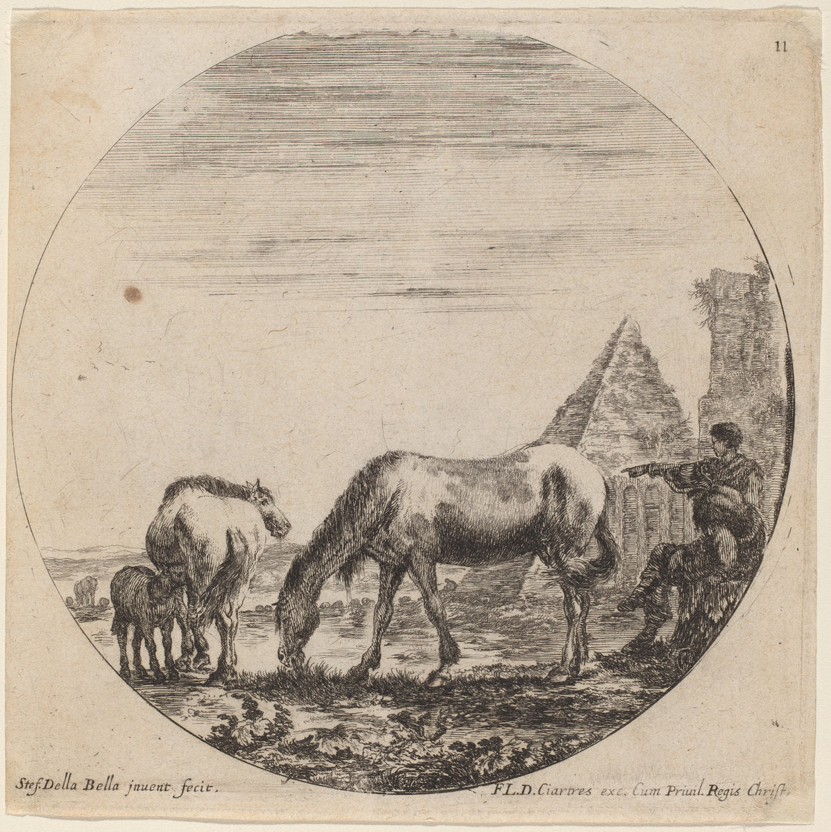 Pyramid of Caius Cestius by Stefano Della Bella (Italian, 1610 - 1664), 16X12"(A3)Poster Print