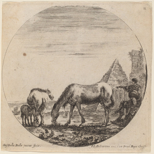 Pyramid of Caius Cestius by Stefano Della Bella (Italian, 1610 - 1664), 16X12"(A3)Poster Print