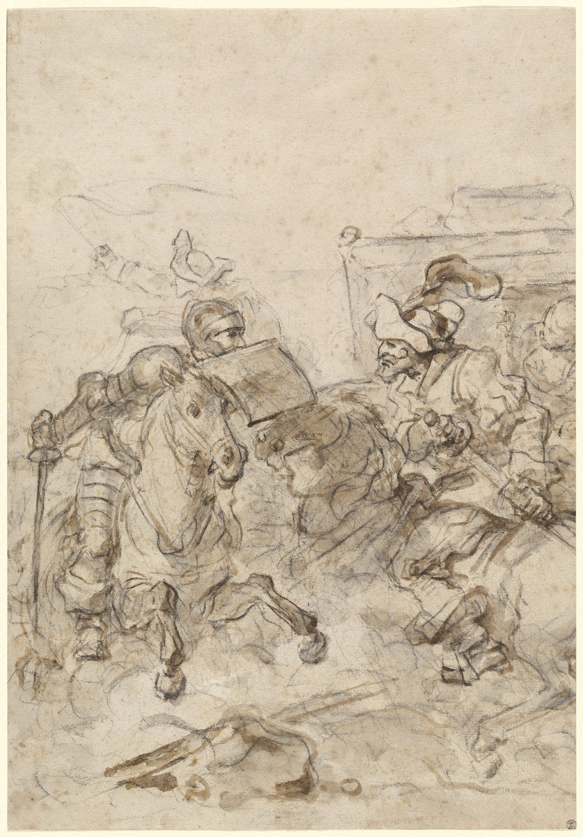 Don Quixote Attacking the Biscayan by Jean-Honoré Fragonard (French, 1732 - 1806), 16X12"(A3)Poster Print