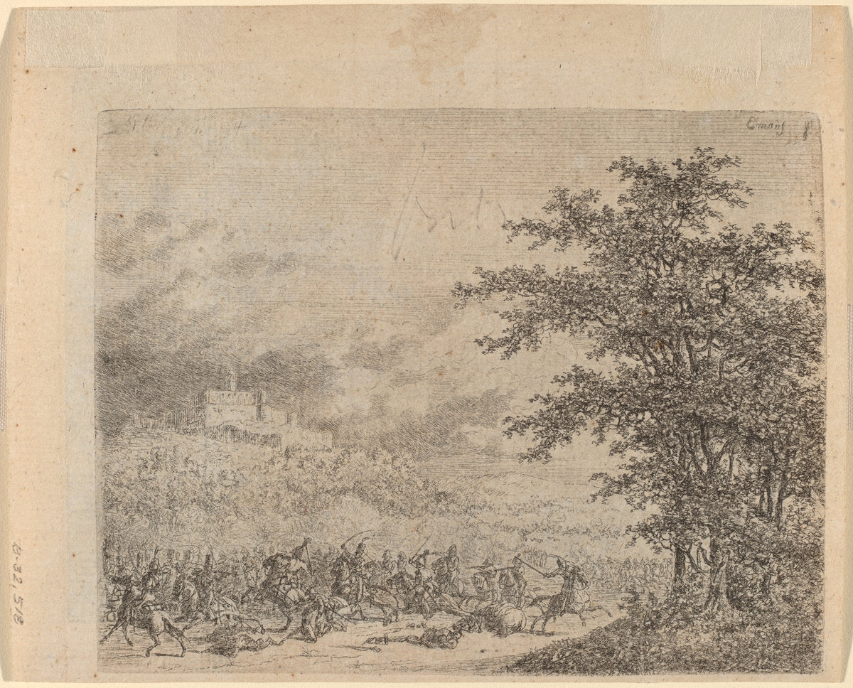 The Affair near Konigstein (L'Affaire pres d e Koenigstein) [verso] by Gerhardus Emaus de Micault (Dutch, 1789 - 1863), 16X12"(A3)Poster Print