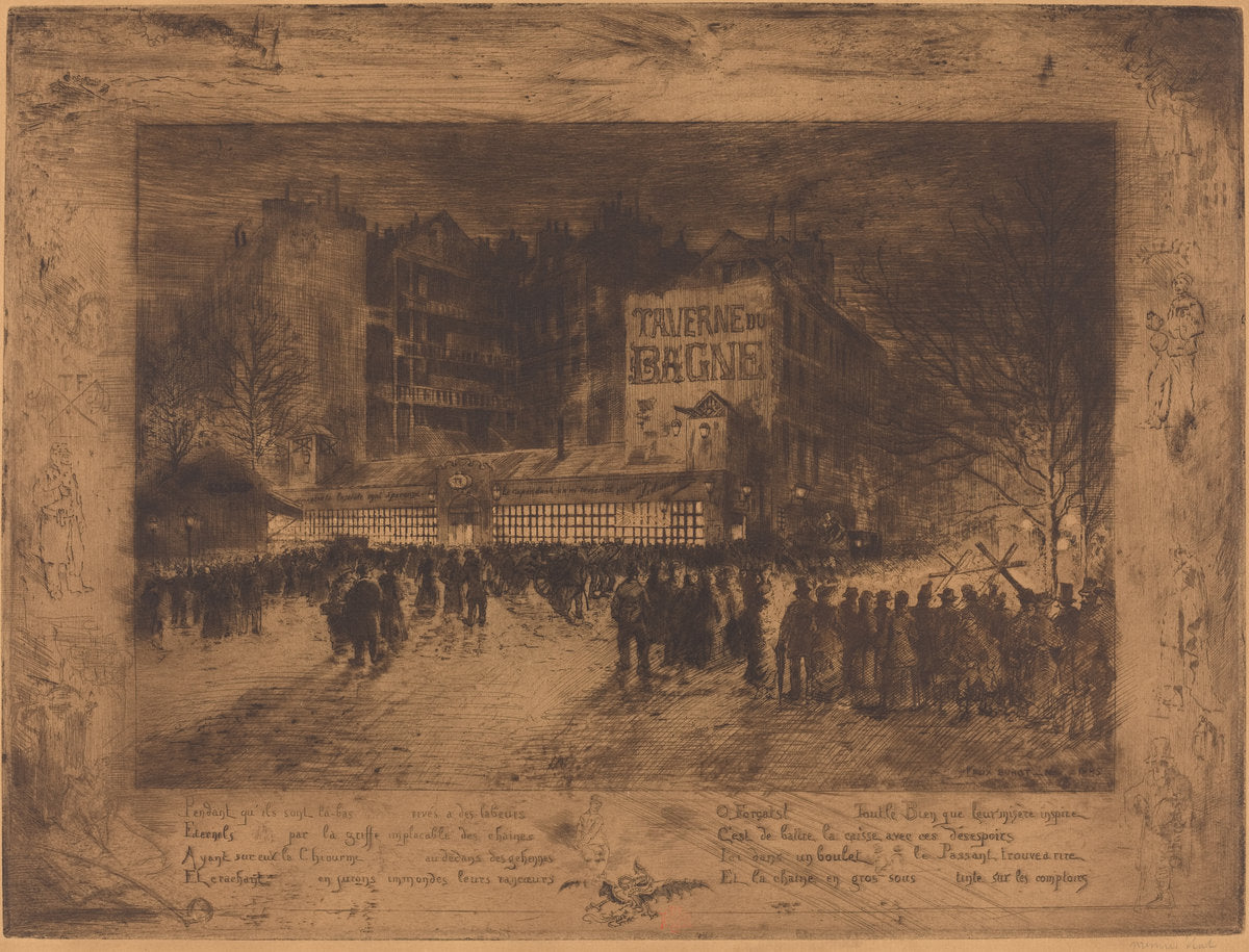 La Place des Martyrs et La Taverne du Bagne (The Place des Martyrs and the Jailhouse Tavern) by Félix-Hilaire Buhot (French, 1847 - 1898), 16X12"(A3)Poster Print