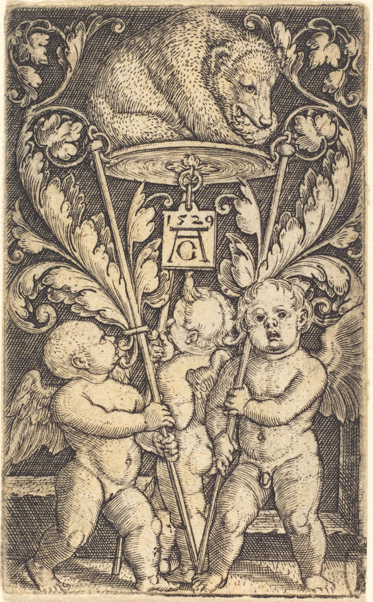 Three Cupids and a Bear by Heinrich Aldegrever (German, 1502 - 1555/1561), 16X12"(A3)Poster Print