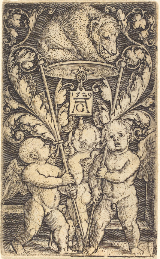 Three Cupids and a Bear by Heinrich Aldegrever (German, 1502 - 1555/1561), 16X12"(A3)Poster Print