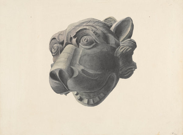 Carved Cat Head Gargoyle by Alton K. Skillin (American, active c. 1935), 16X12"(A3)Poster Print