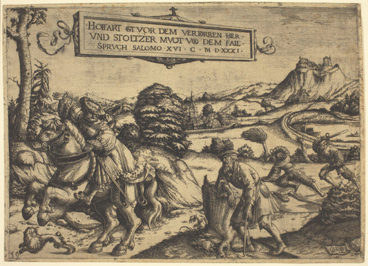 Allegory of "Pride Goeth Before Destruction...": A Gentleman and a Lady on Horseback by Christoph Bockstorfer (German, 1490 - 1553), 16X12"(A3)Poster Print