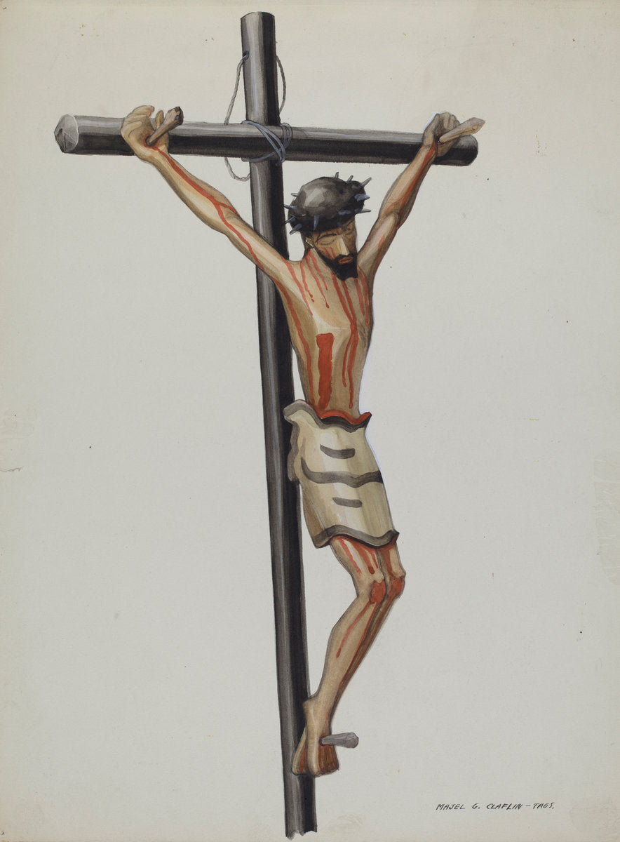 Bulto, Crucifix by Majel G. Claflin (American, active c. 1935), 16X12"(A3)Poster Print