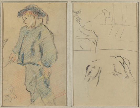 Breton Boy Tending Geese; Cows and a Figure Leaning on a Ledge [verso] by Paul Gauguin (French, 1848 - 1903), 16X12"(A3)Poster Print