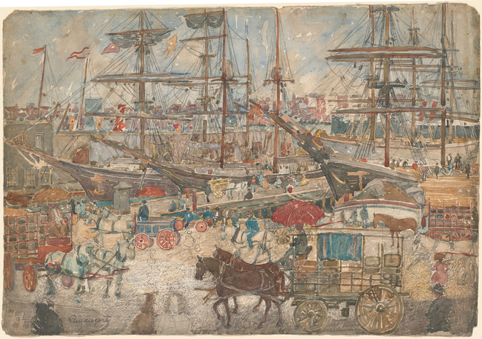 Docks, East Boston by Maurice Prendergast (American, 1858 - 1924), 16X12