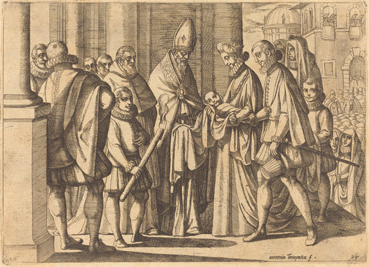 Philip as a Boy before Margaret of Austria by Antonio Tempesta (Florentine, 1555 - 1630), 16X12"(A3)Poster Print