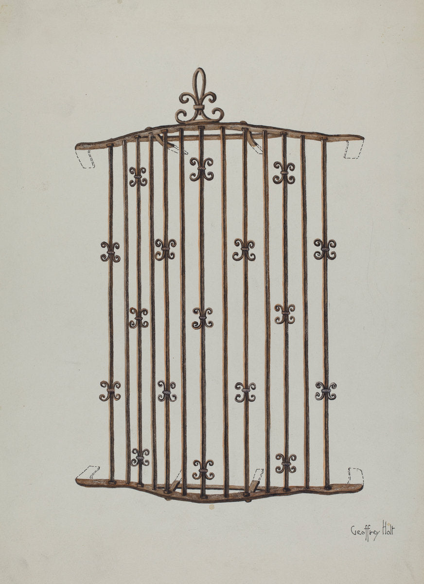 Iron Grille (at Window) a Restoration Drawing by Geoffrey Holt (American, active c. 1935), 16X12"(A3)Poster Print