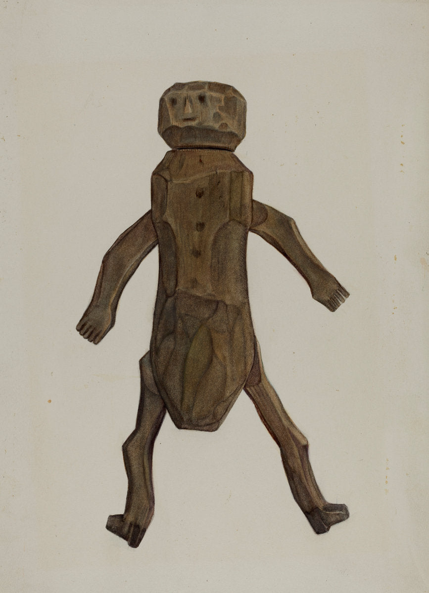 Carved Wooden Doll by Elmer R. Kottcamp (American, active c. 1935), 16X12"(A3)Poster Print
