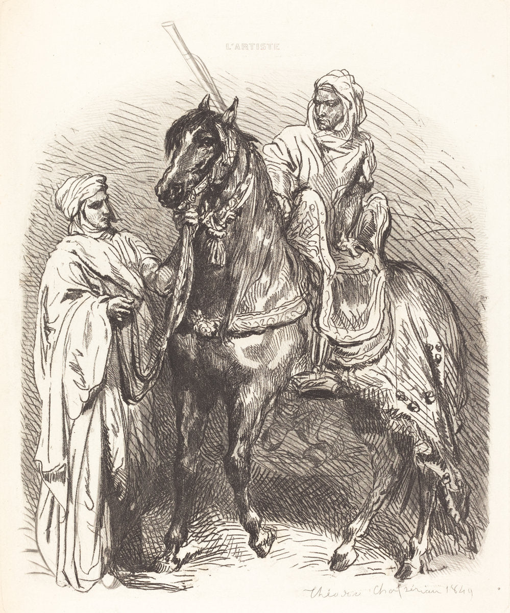 Arab Mounting by Théodore Chassériau (French, 1819 - 1856), 16X12"(A3)Poster Print