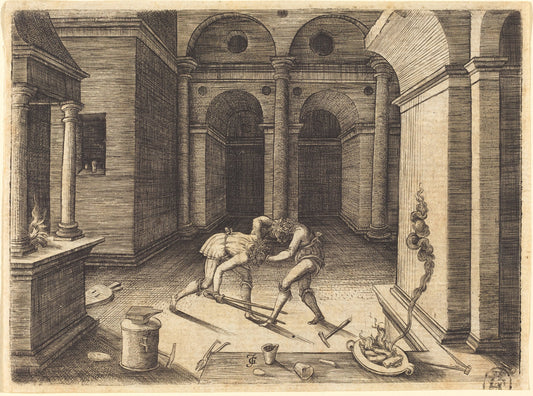 Two Apprentices Fighting by Jean de Gourmont I (French, active 1506/1551), 16X12"(A3)Poster Print