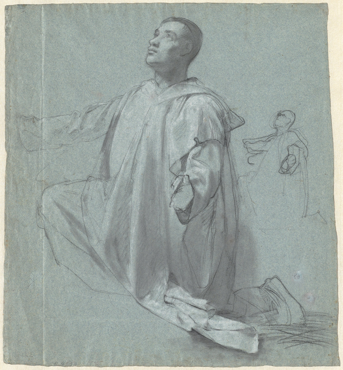 A Young Benedictine Monk Kneeling by Jean Leonard Lugardon (Swiss, 1801 - 1884), 16X12"(A3)Poster Print