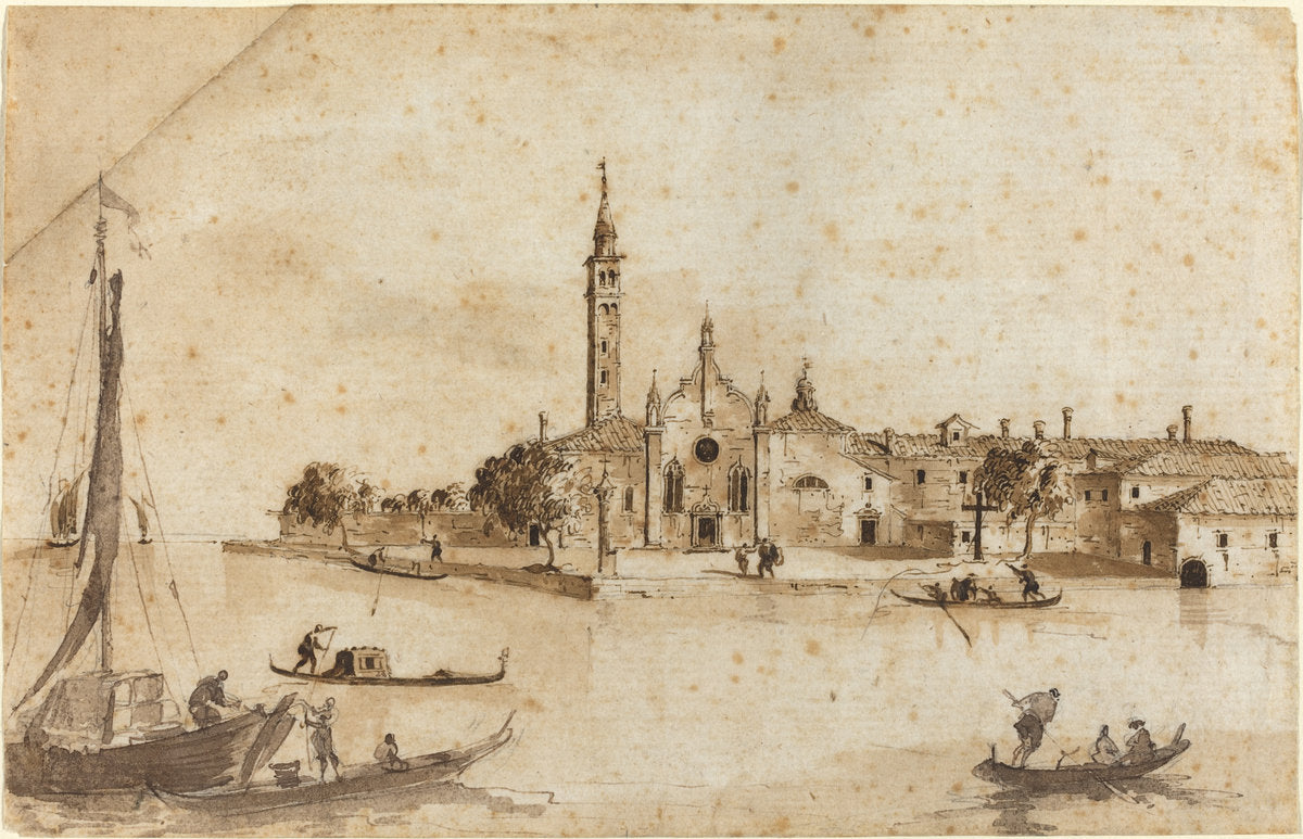 The Island of Madonna della Grazia by Francesco Guardi and Giacomo Guardi (Venetian, 1712 - 1793), 16X12"(A3)Poster Print
