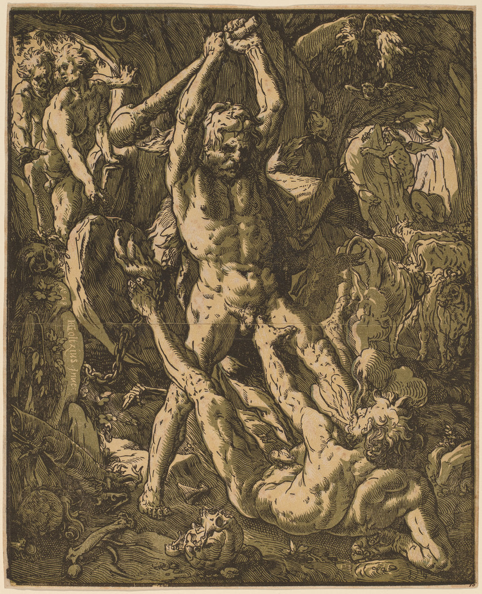 Hercules Killing Cacus by Hendrik Goltzius (Dutch, 1558 - 1617), 16X12"(A3)Poster Print