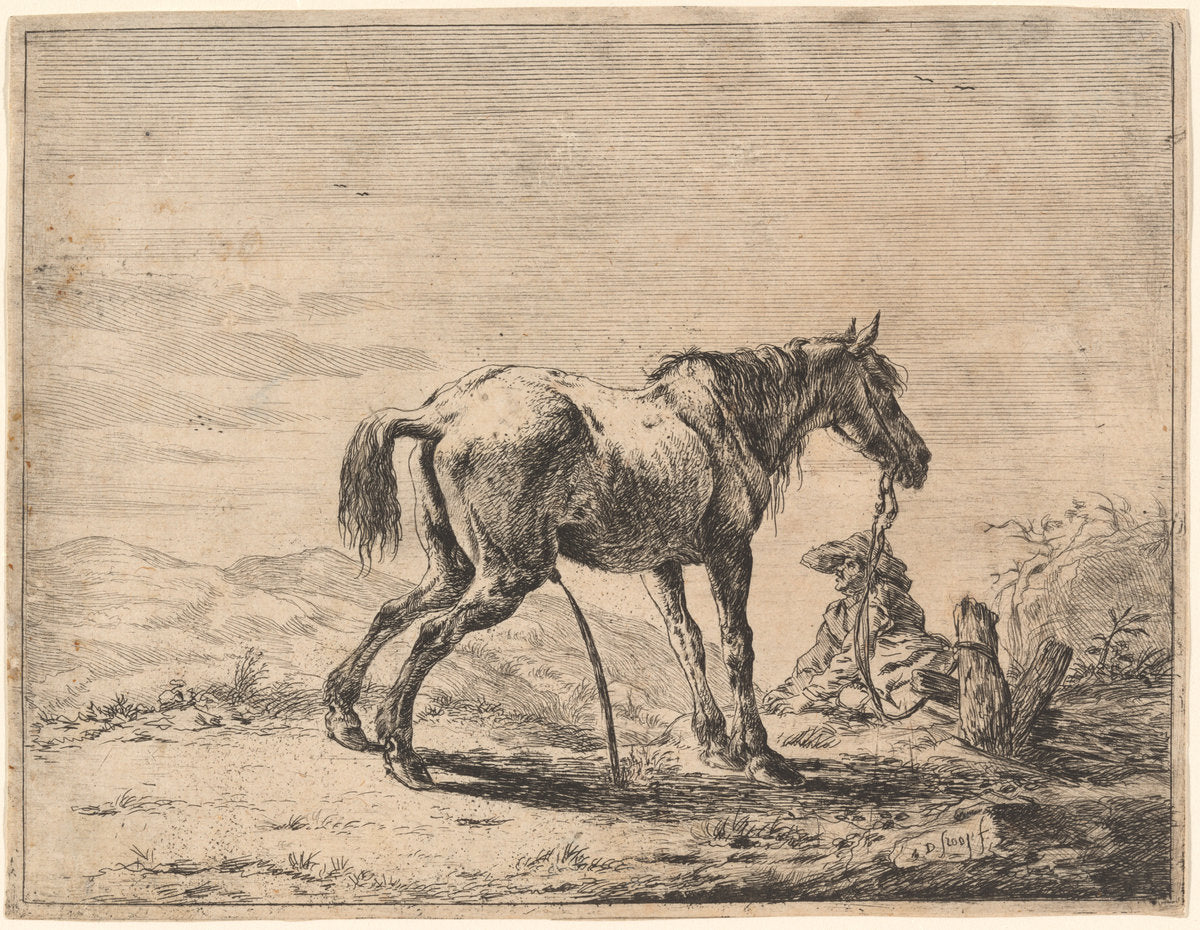 Rearing Horse near a Stable by Dirck Stoop (Dutch, 1618 - 1676), 16X12"(A3)Poster Print