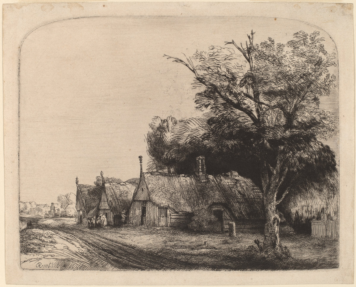 Landscape with Three Gabled Cottages beside a Road by Rembrandt van Rijn (Dutch, 1606 - 1669), 16X12"(A3)Poster Print