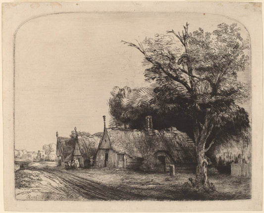 Landscape with Three Gabled Cottages beside a Road by Rembrandt van Rijn (Dutch, 1606 - 1669), 16X12"(A3)Poster Print