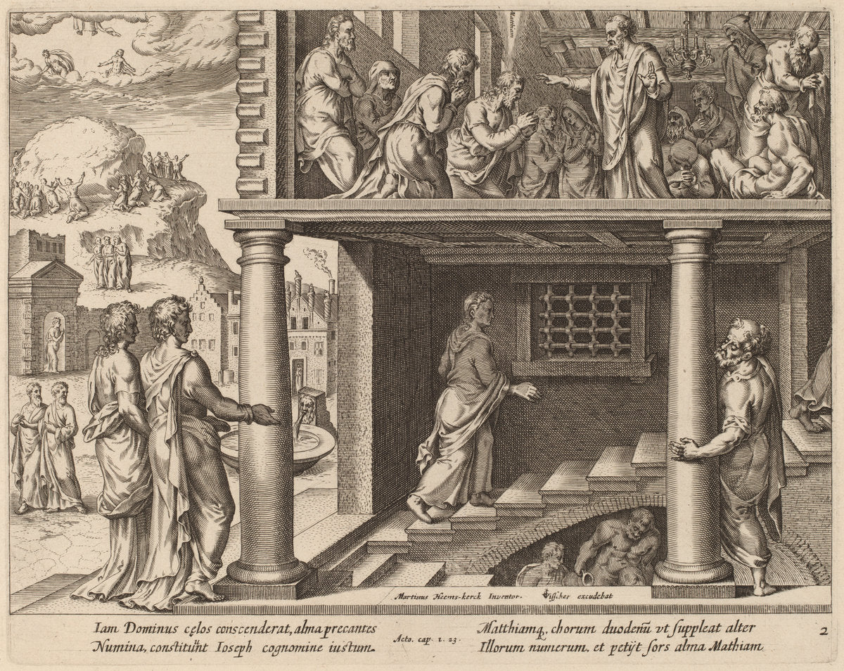 The Choosing of Saint Matthias by Philip Galle after Maerten van Heemskerck (Flemish, 1537 - 1612), 16X12"(A3)Poster Print