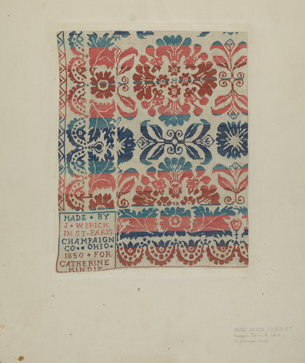 Hand Woven Coverlet by M. Louise Kent (American, active c. 1935), 16X12"(A3)Poster Print
