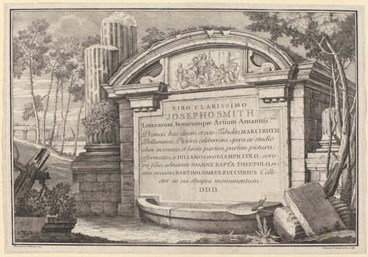 Classical Ruins in a Landscape: frontispiece by Giuliano Giampiccoli and Giovanni Battista Tiepolo (Italian, 1696 - 1770), 16X12"(A3)Poster Print