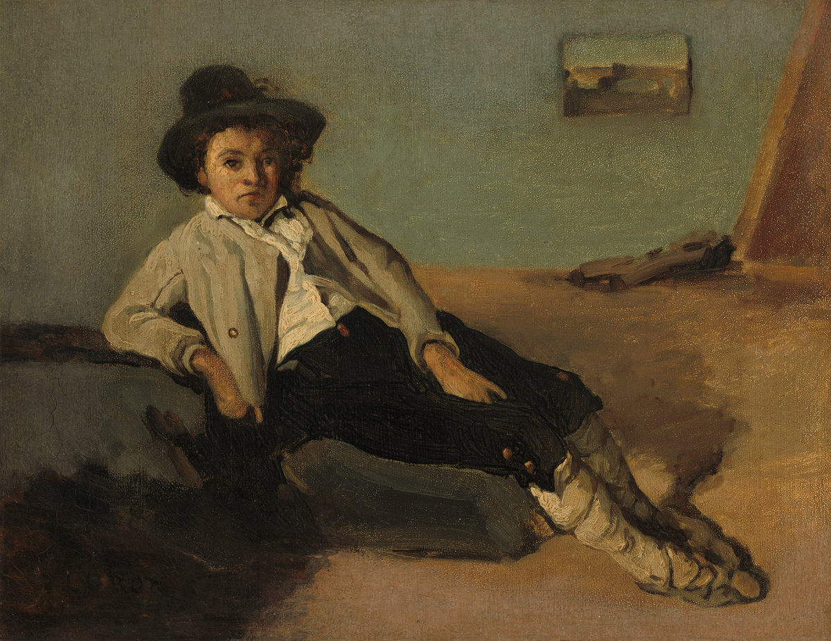 Italian Peasant Boy by Jean-Baptiste-Camille Corot (French, 1796 - 1875), 16X12"(A3)Poster Print