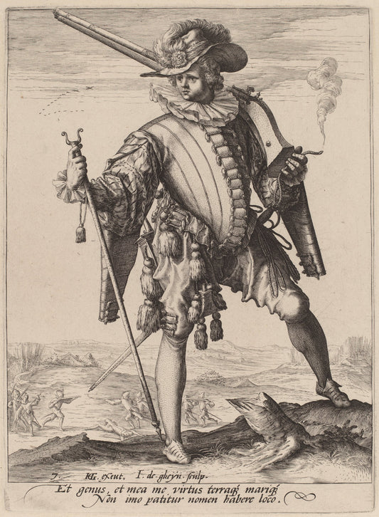 Soldier with Arquebus by Jacques de Gheyn II after Hendrik Goltzius (Dutch, 1565 - 1629), 16X12"(A3)Poster Print