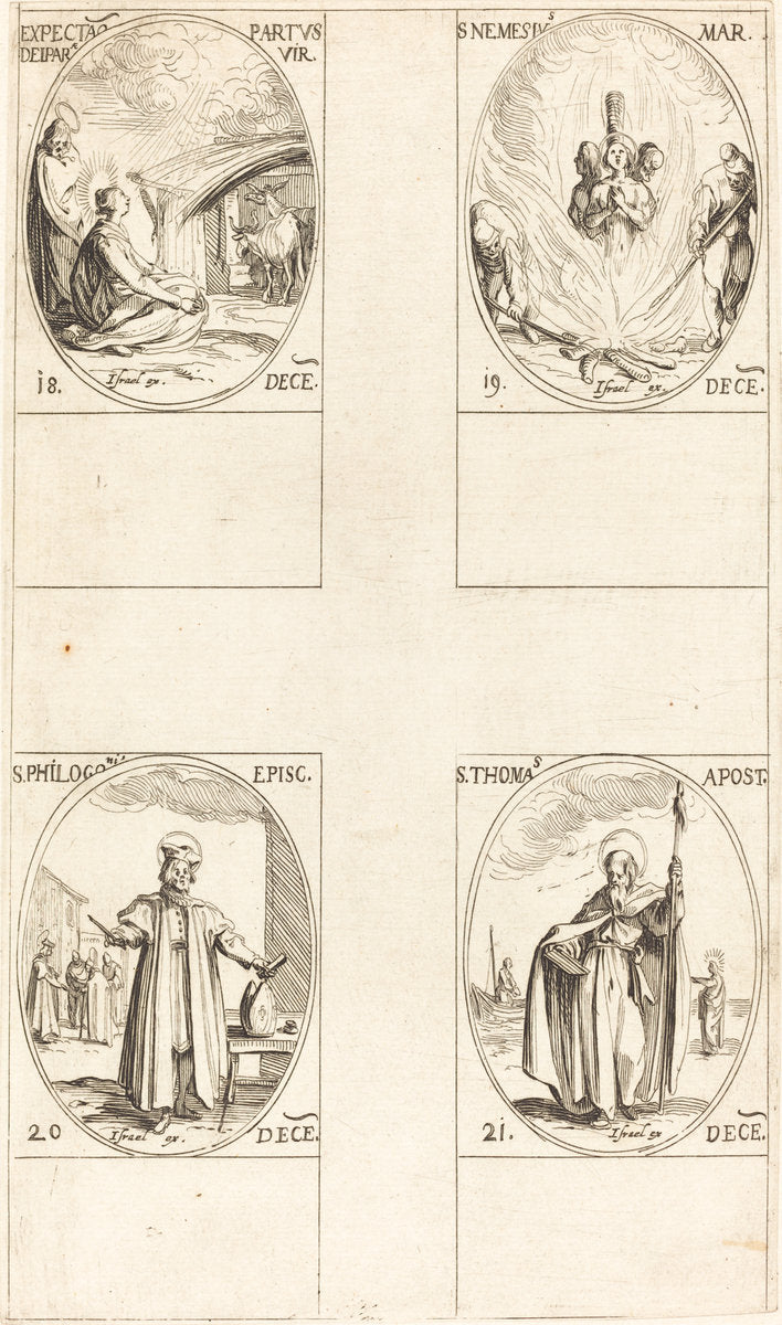 Waiting for the Virgin to Give Birth; St. Nemesius; St. Philogonius; St. Thomas by Jacques Callot (French, 1592 - 1635), 16X12"(A3)Poster Print