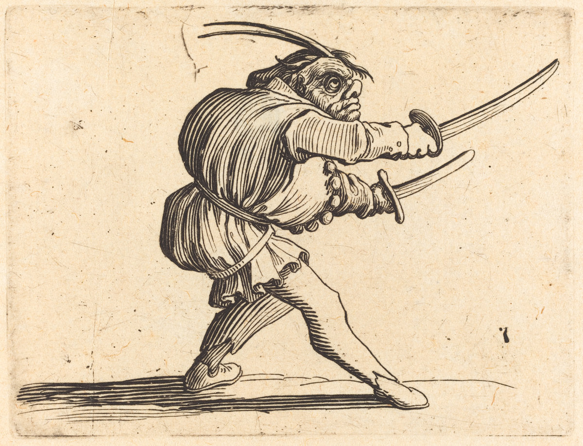 Duellist with Two Sabers by Jacques Callot (French, 1592 - 1635), 16X12"(A3)Poster Print