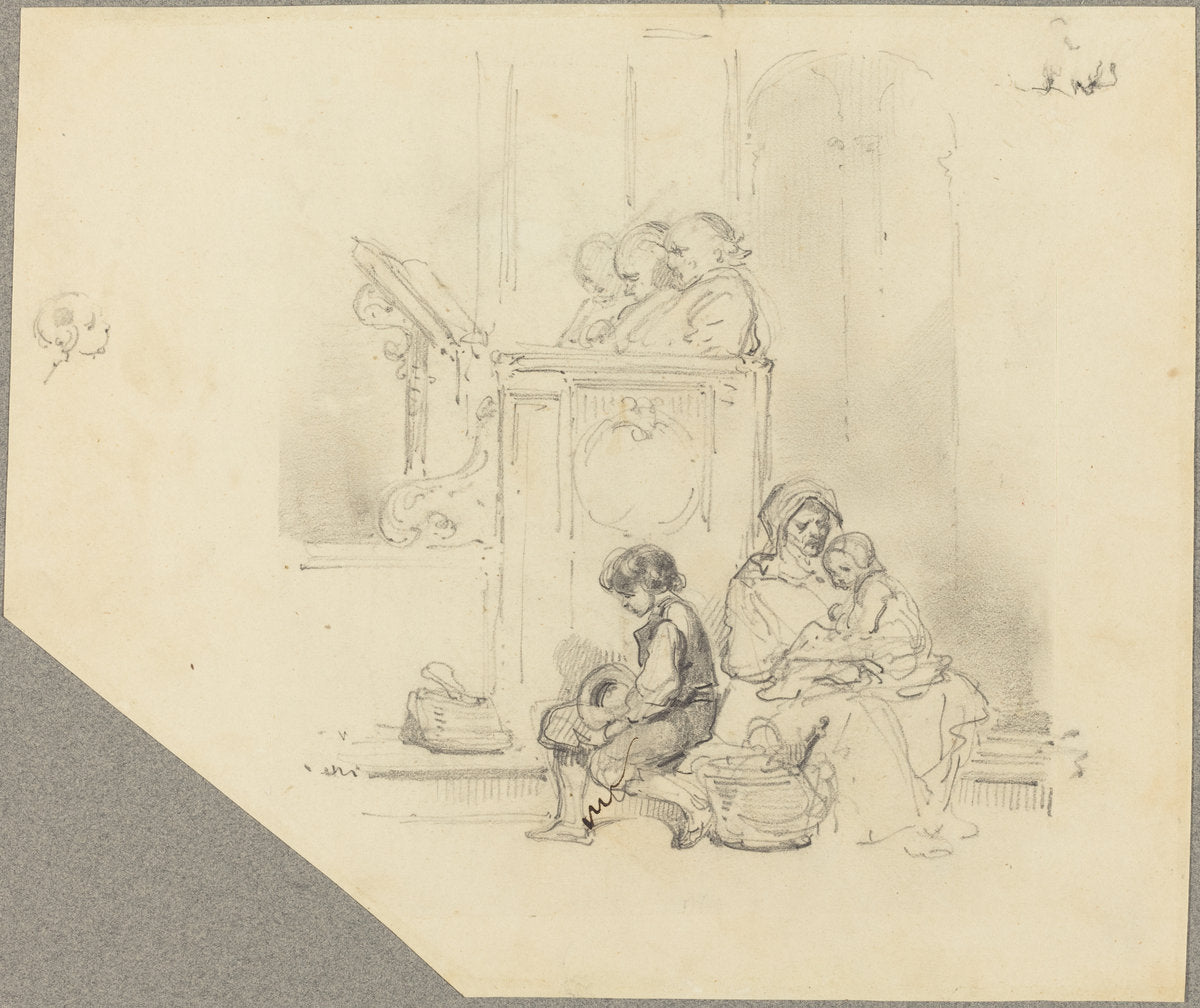 Figures at a Church Service by Hippolyte Bellangé (French, 1800 - 1860), 16X12"(A3)Poster Print
