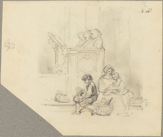 Figures at a Church Service by Hippolyte Bellangé (French, 1800 - 1860), 16X12"(A3)Poster Print